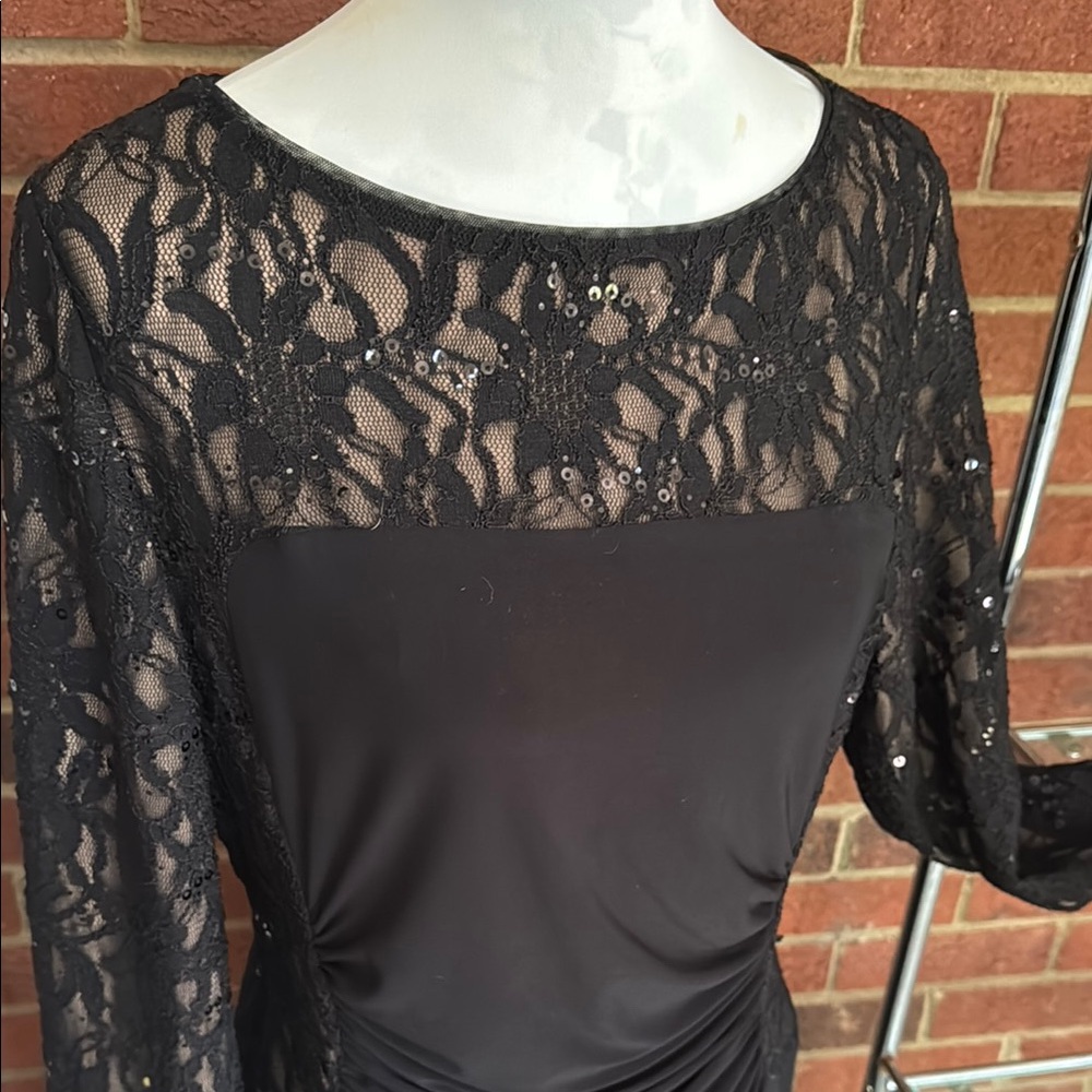 Lauren Ralph Lauren Ruched Black Sequin & Lace Overlay Pullover Cocktail… - Picture 3 of 10